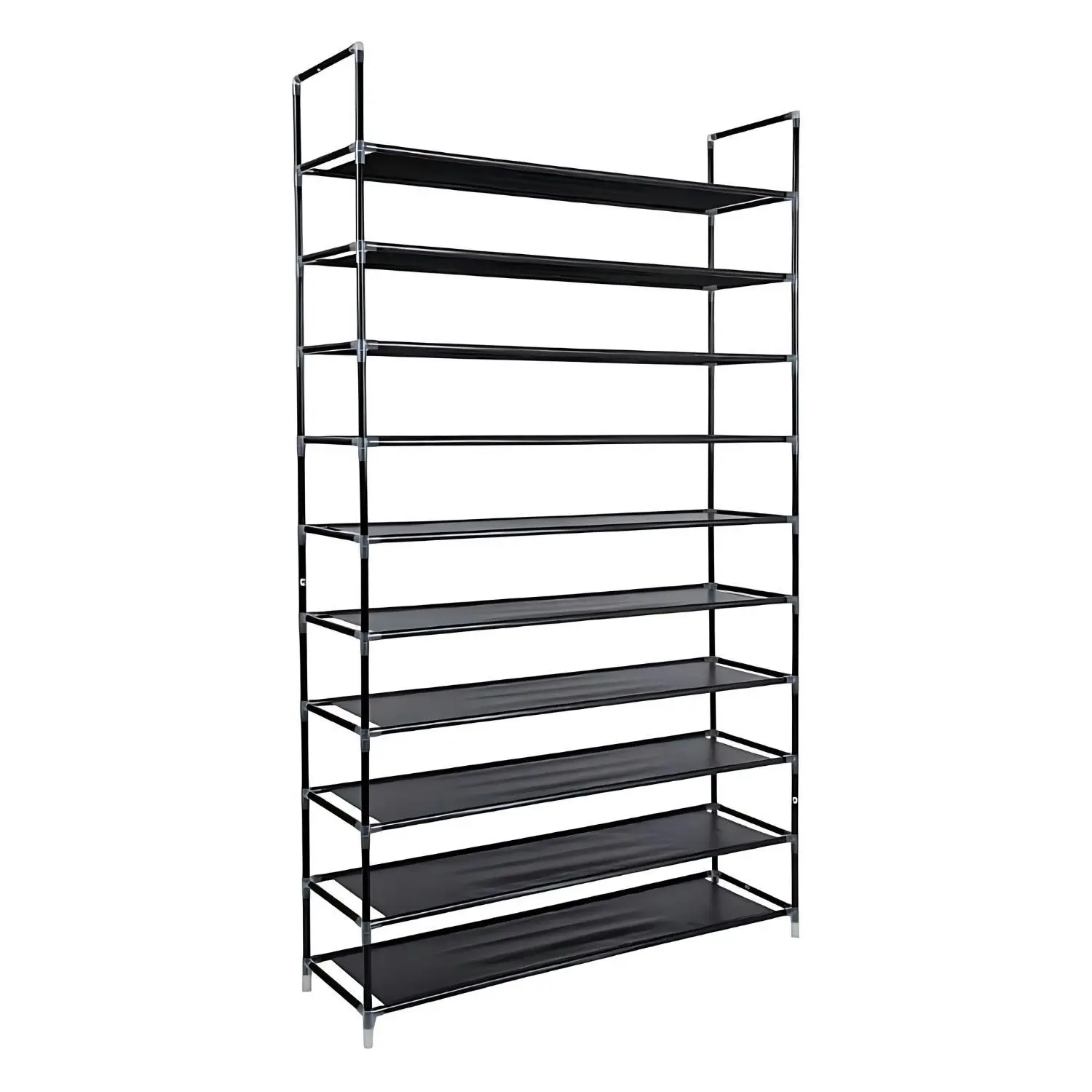 SONGMICS 10 Tier Metal Shoe Rack for 50 Pairs Non-Woven Fabric Shelves Black