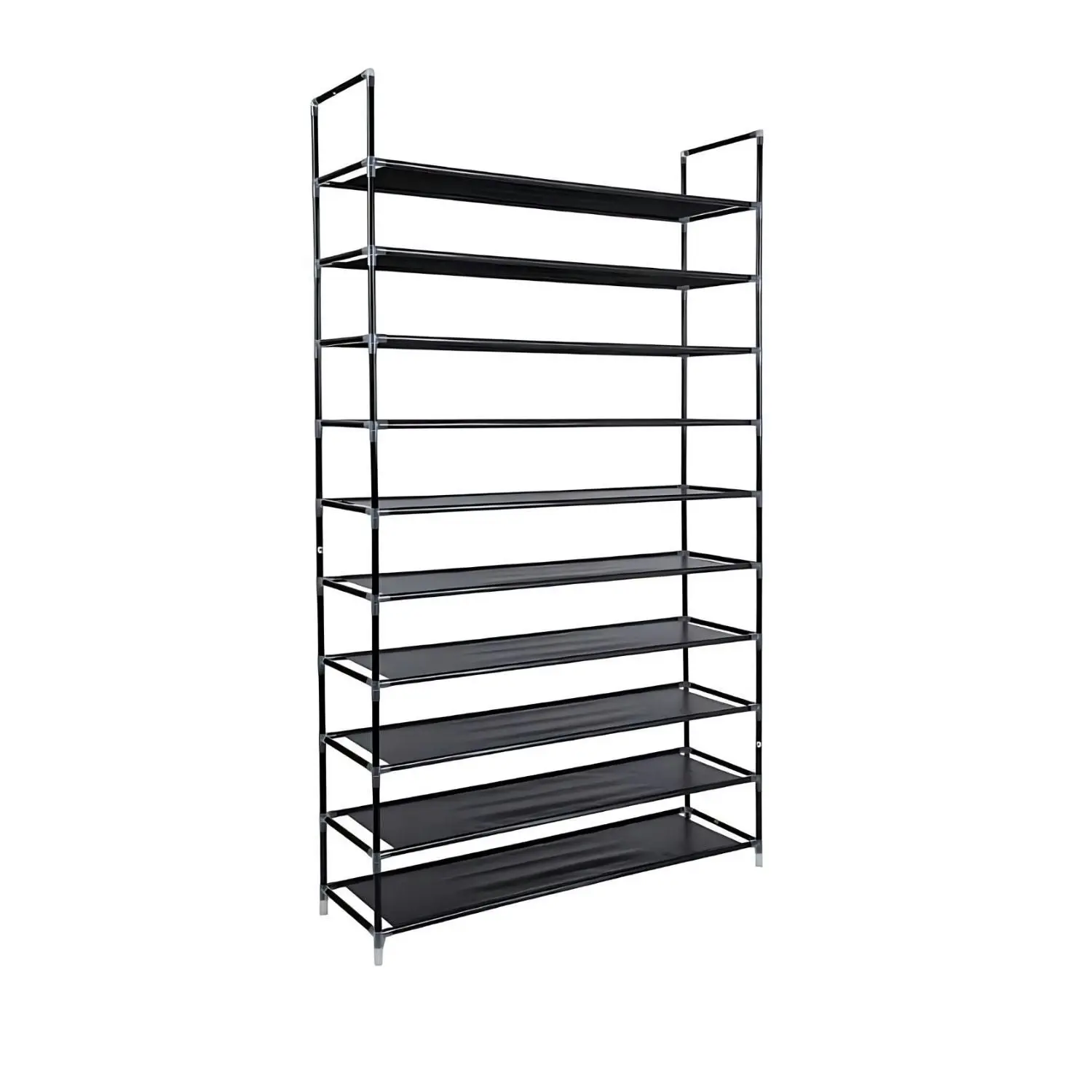 SONGMICS 10 Tier Metal Shoe Rack for 50 Pairs Non-Woven Fabric Shelves Black