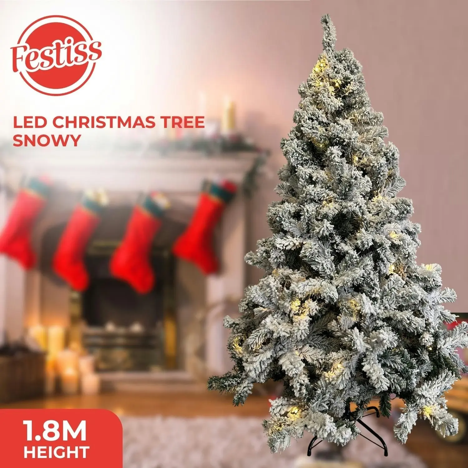 Festiss 1.8m Christmas Tree with 250 LED Lights Warm White (Snowy) FS-TREE-09