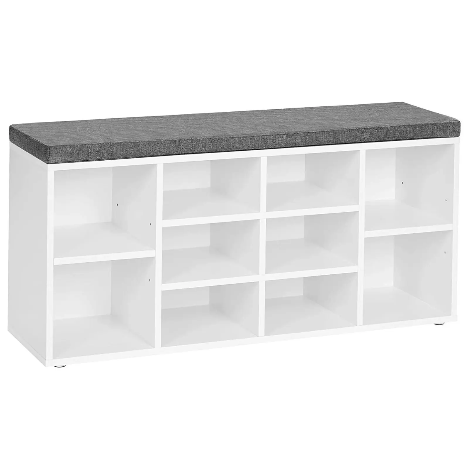 VASAGLE Wooden Bench Padded Seat Shoes Storage Shelf Organiser Chair ‎Shoe Rack - White/Grey