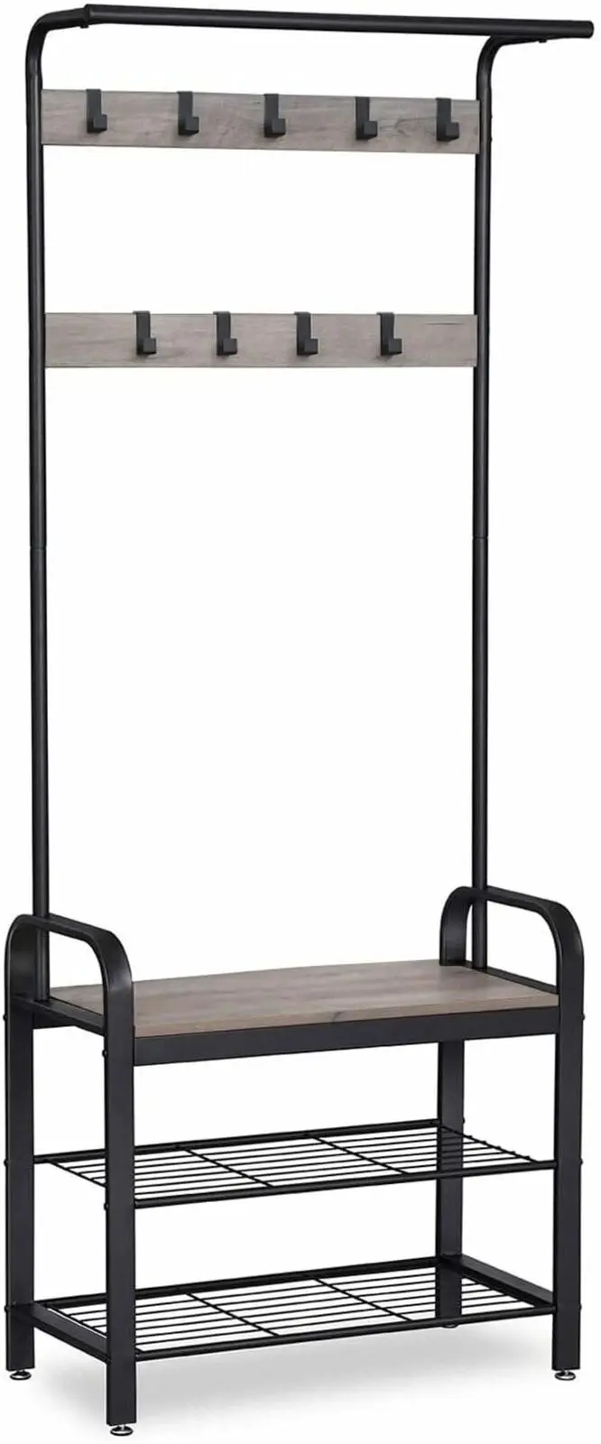 VASAGLE 3-In-1 Entryway Hall Tree with Shoe Bench, Coat Rack with 9 Hooks, Greige