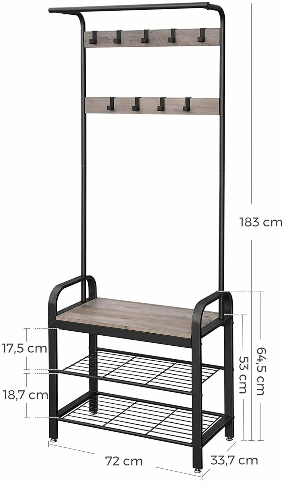 VASAGLE 3-In-1 Entryway Hall Tree with Shoe Bench, Coat Rack with 9 Hooks, Greige