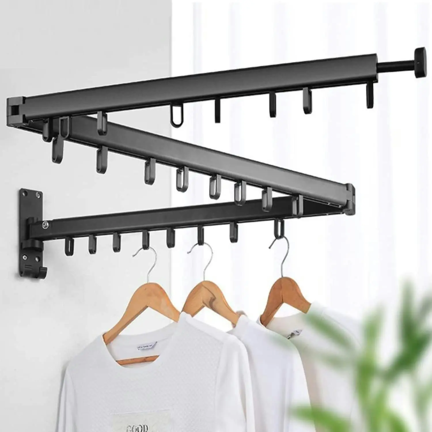 Gominimo Wall Mount Tri-fold Clothes Rack Black