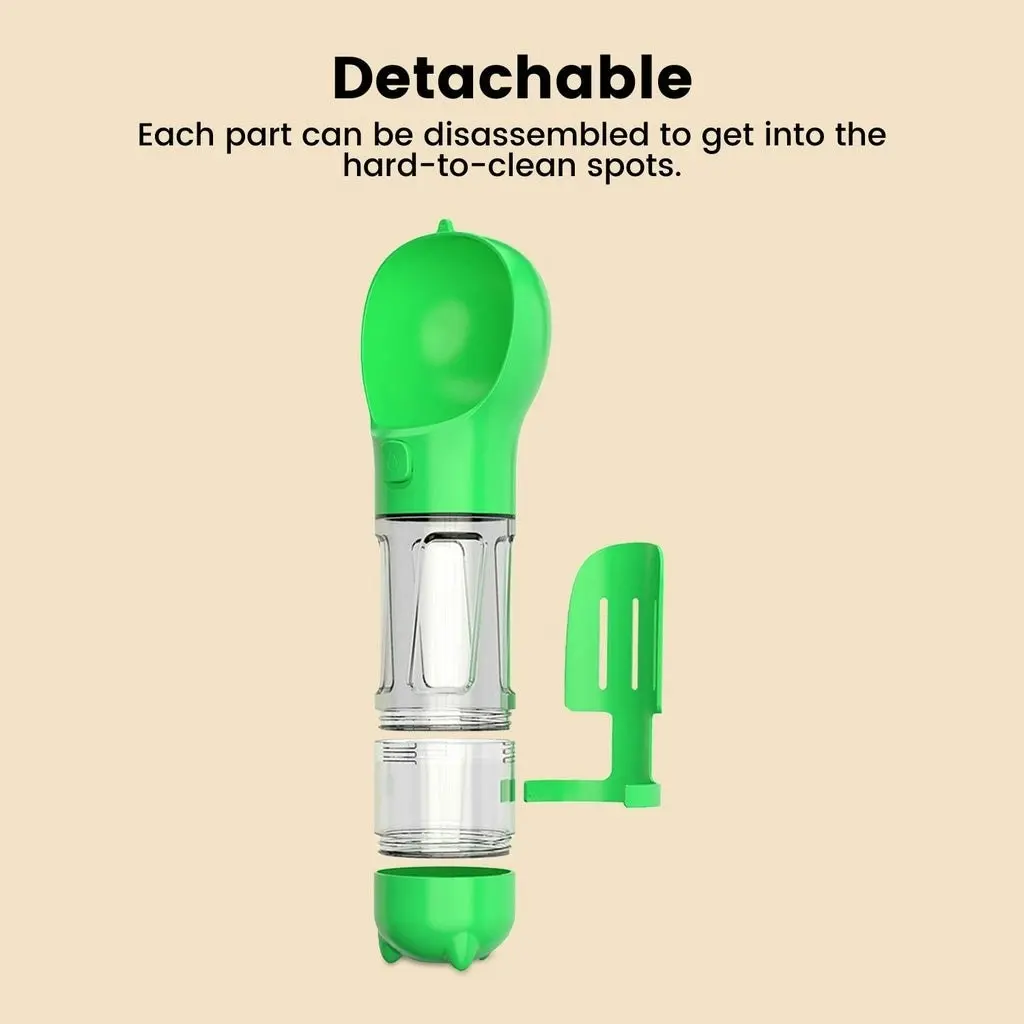 Floofi 4 in 1 Dog Water Bottle For Walking Hiking Traveling Pooper Scooper Green