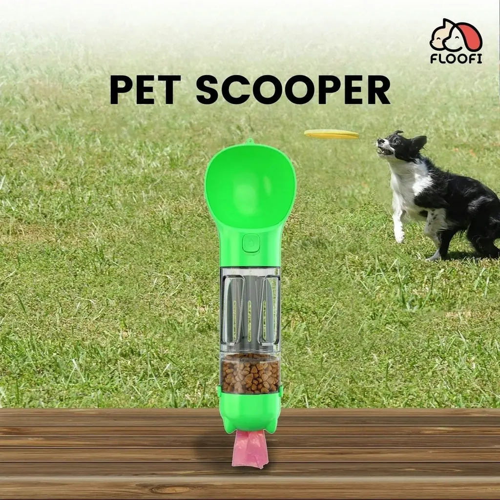 Floofi 4 in 1 Dog Water Bottle For Walking Hiking Traveling Pooper Scooper Green