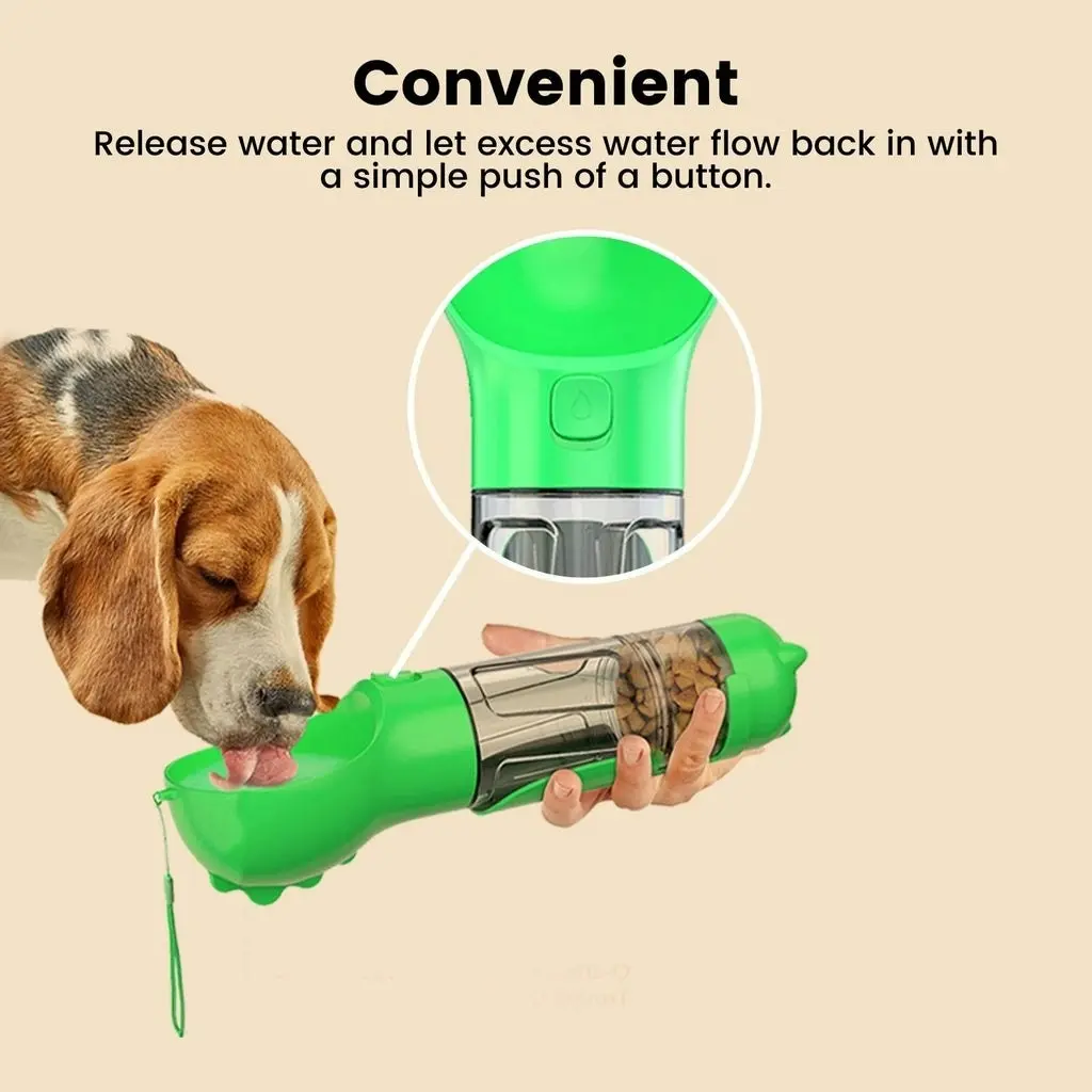 Floofi 4 in 1 Dog Water Bottle For Walking Hiking Traveling Pooper Scooper Green