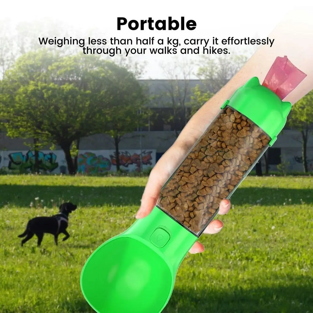 Floofi 4 in 1 Dog Water Bottle For Walking Hiking Traveling Pooper Scooper Green