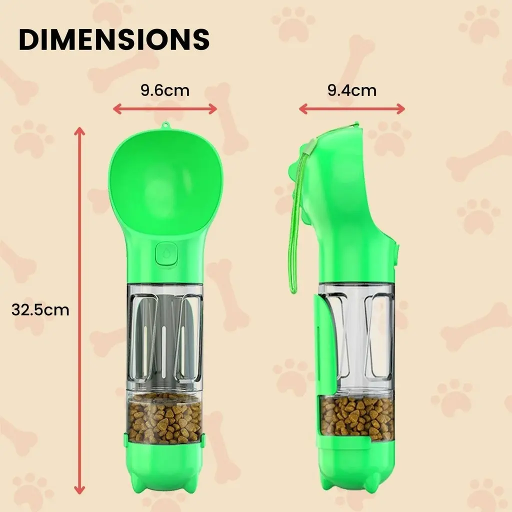 Floofi 4 in 1 Dog Water Bottle For Walking Hiking Traveling Pooper Scooper Green