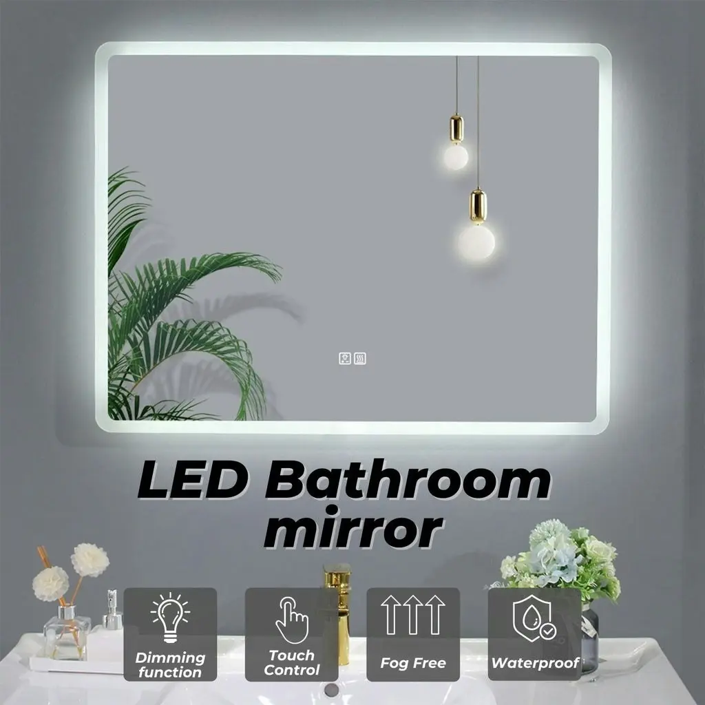 Gominimo Rectangular Bathroom Anti-Fog Makeup Wall Mount Mirror with LED Light