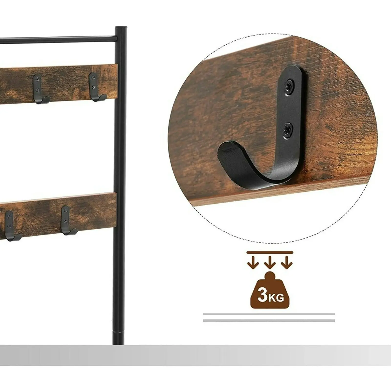 VASAGLE 175cm Multipurpose Rack Hall Tree Coat Hat Hook Shoe Rack Bench - Rustic Brown