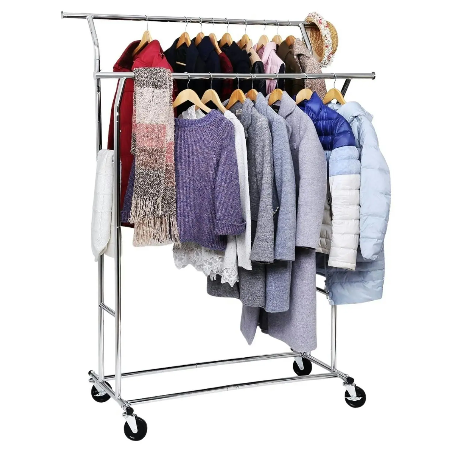 SONGMICS Rail Coat Stand Adjustable Hanger Metal Clothes Rack - Silver