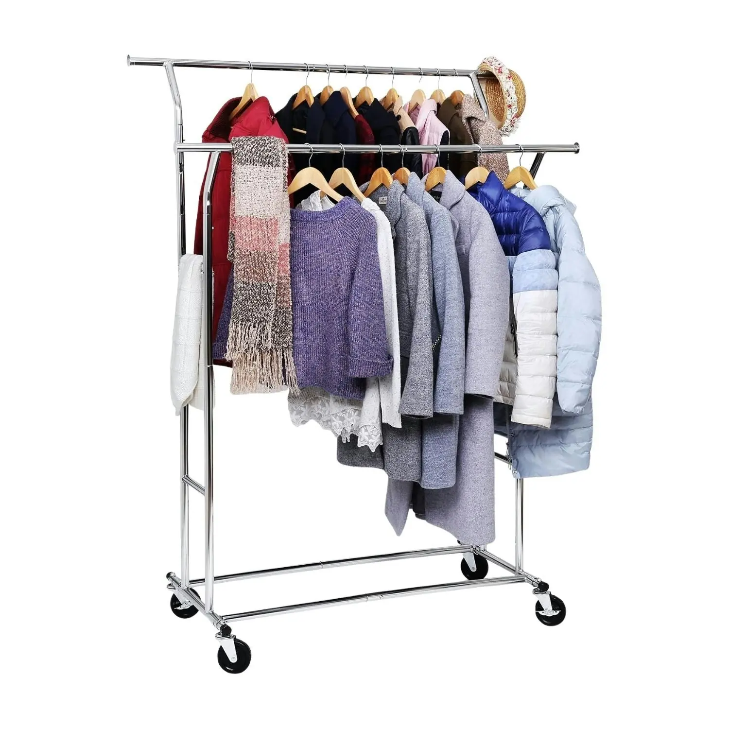 SONGMICS Rail Coat Stand Adjustable Hanger Metal Clothes Rack - Silver