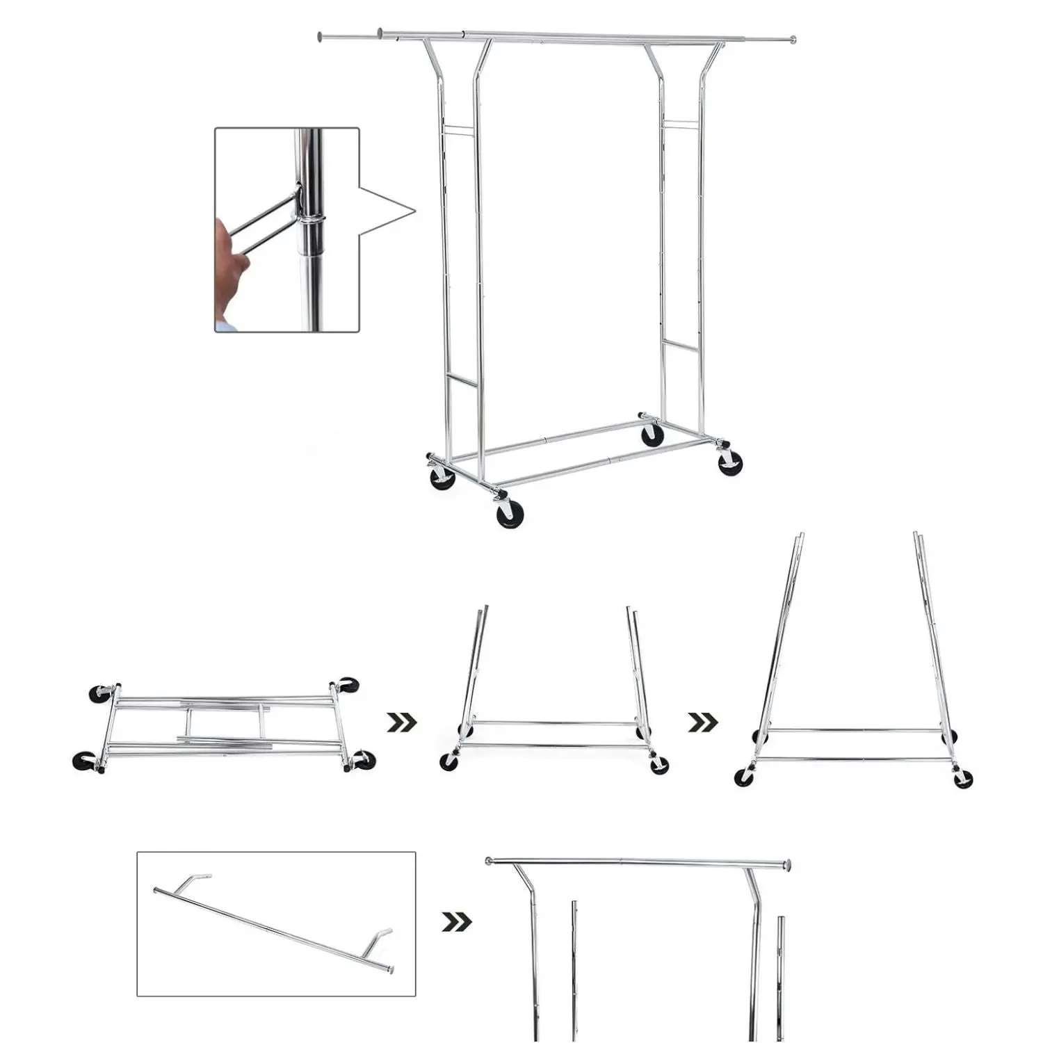 SONGMICS Rail Coat Stand Adjustable Hanger Metal Clothes Rack - Silver