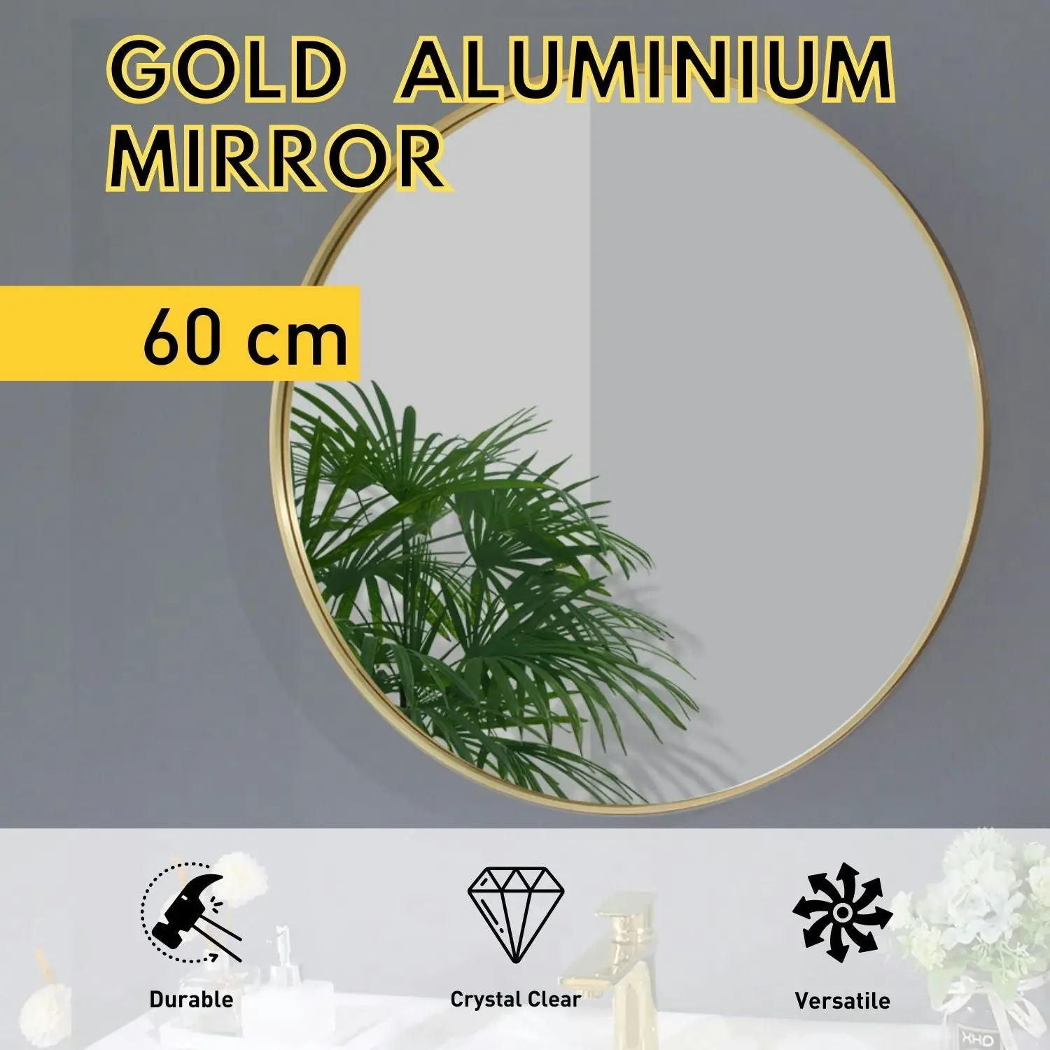 Ekkio 60cm Gold Round Aluminium Wall Mirror