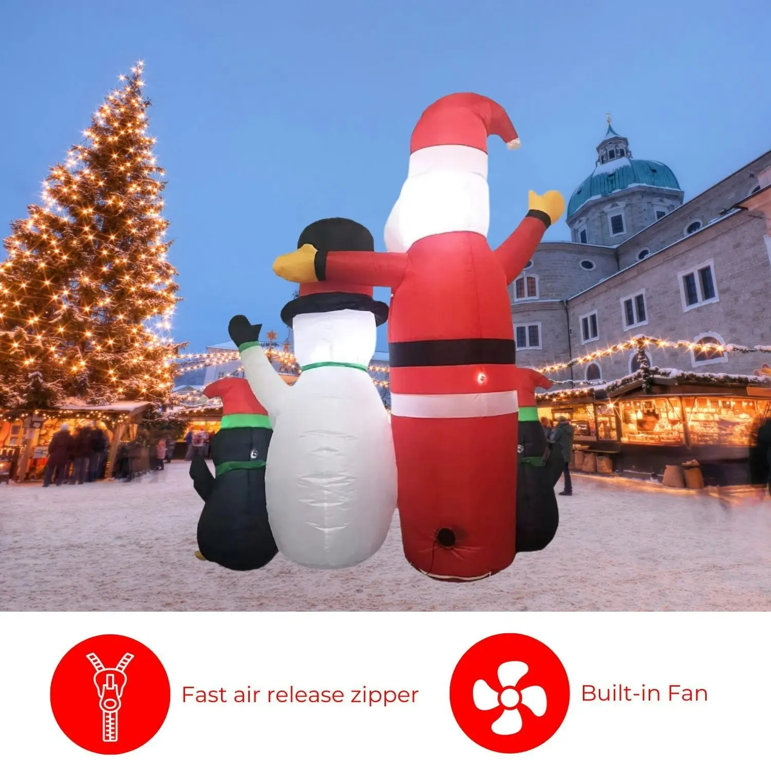 Festiss 1.8m Santa Snowman and Penguin Greeting with LED Christmas Inflatable