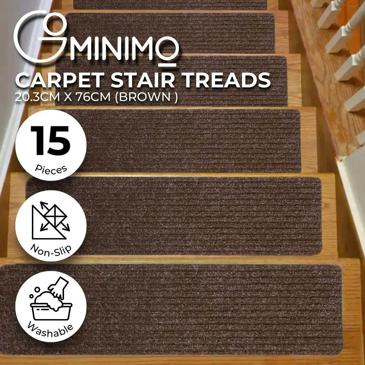 15pcs Gominimo Indoor Non Slip Rugs Carpet Stair Treads - Brown