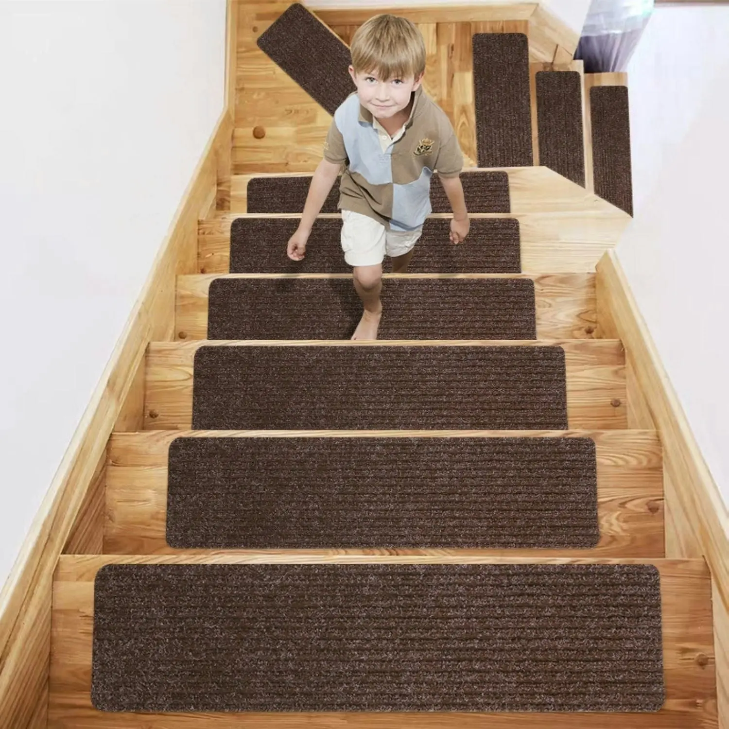 15pcs Gominimo Indoor Non Slip Rugs Carpet Stair Treads - Brown