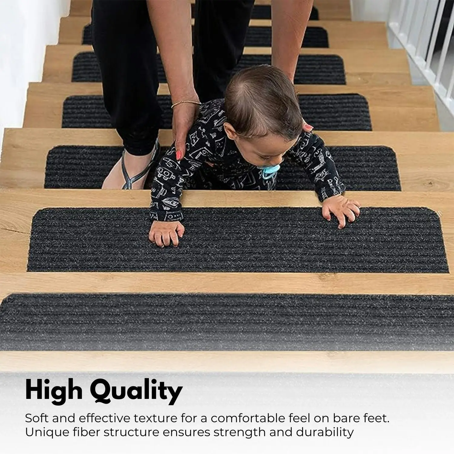 Gominimo 15 Pack Carpet Stair Treads Non-Skid Slip Safety Rug Washable Grey