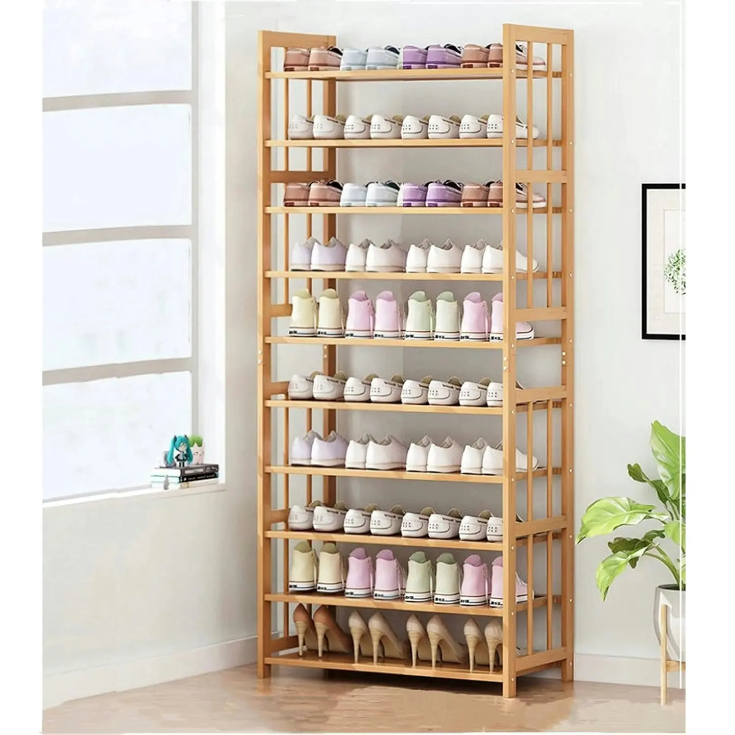 Ekkio 10-Tiers Bamboo Shoe Rack