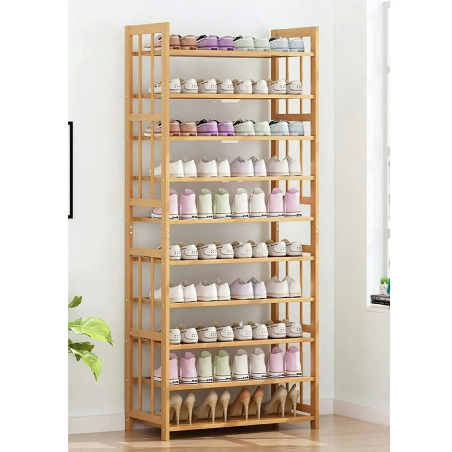 Ekkio 10-Tiers Bamboo Shoe Rack