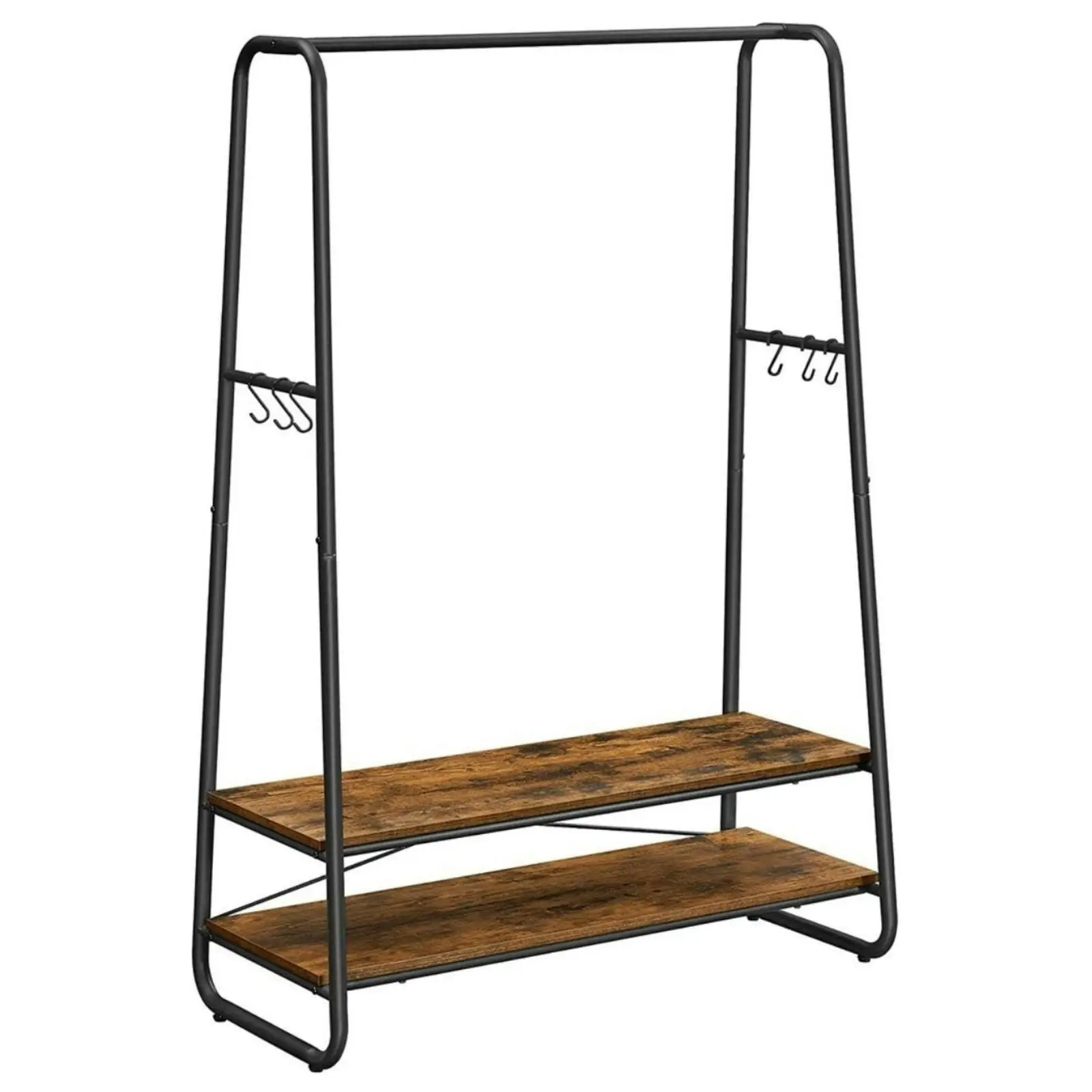 VASAGLE Open Wardrobe Garment Coat Hanger with Shelves Clothes Rack - Rustic Brown