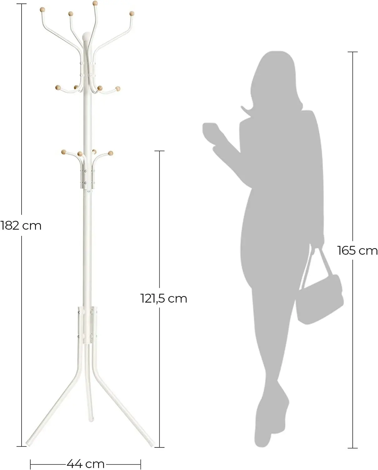 SONGMICS 182cm Metal Talll Hall Tree Hat Hook Clothes Coat Rack - White