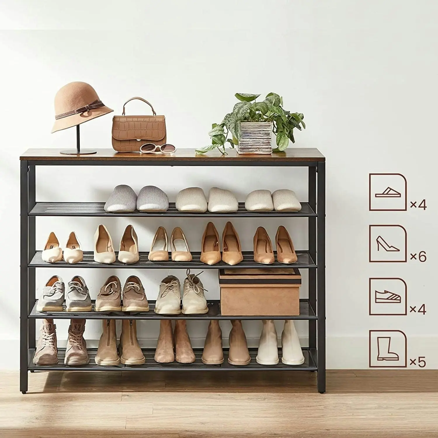 VASAGLE Shoes Storage Stand Shoe Rack - 4 Shelves