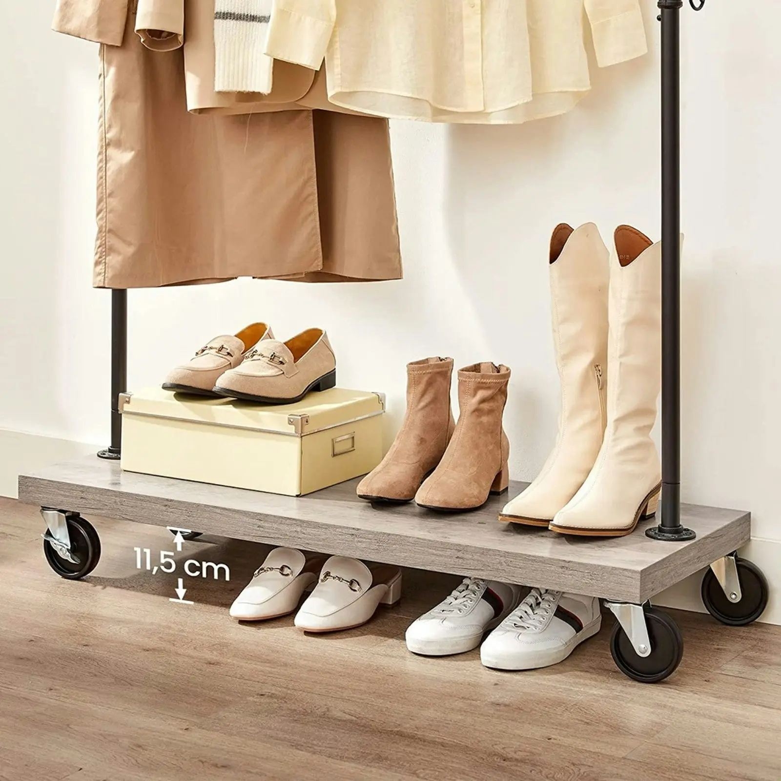 VASAGLE Clothes Rack with Wheels Greige