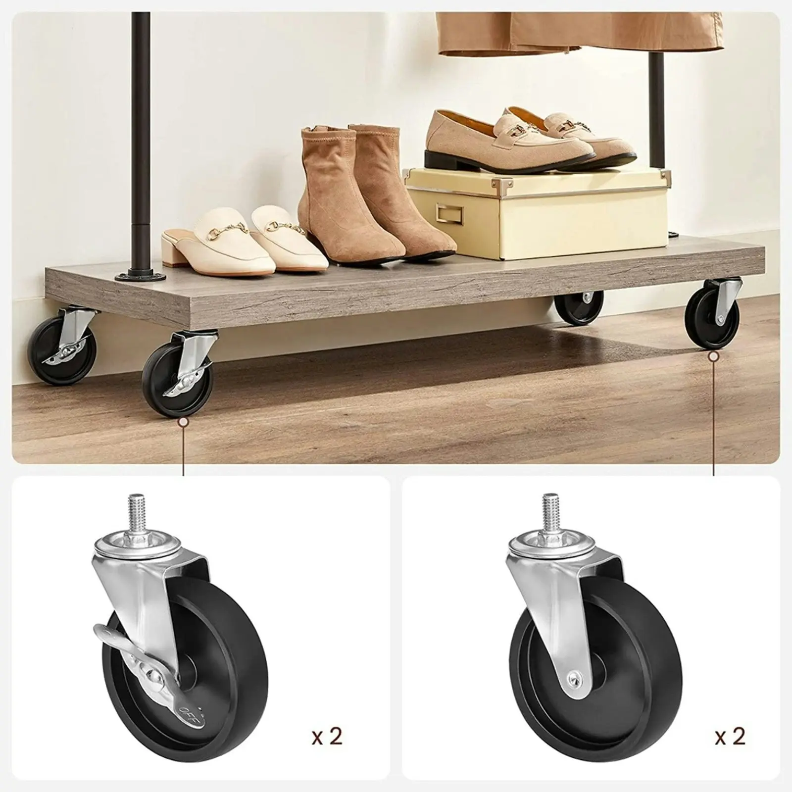 VASAGLE Clothes Rack with Wheels Greige