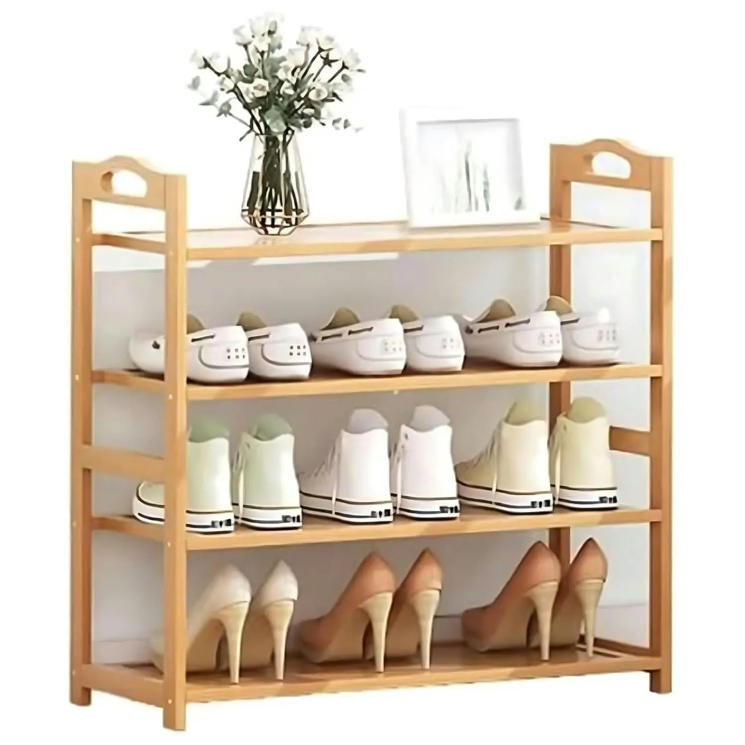 Ekkio 4 Tier Wooden Bamboo Organiser Shoe Rack - Natural