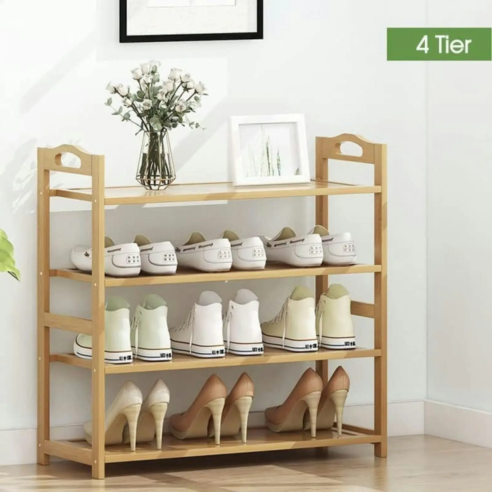 Ekkio 4 Tier Wooden Bamboo Organiser Shoe Rack - Natural