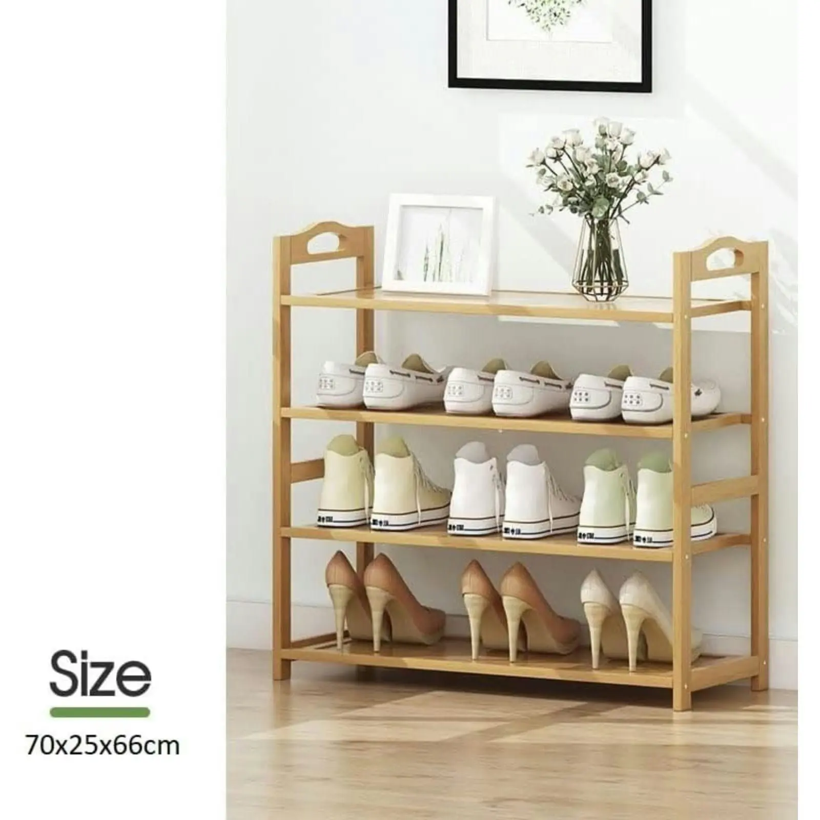 Ekkio 4 Tier Wooden Bamboo Organiser Shoe Rack - Natural