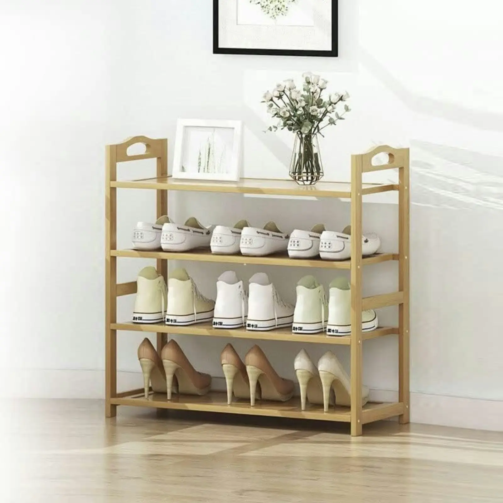 Ekkio 4 Tier Wooden Bamboo Organiser Shoe Rack - Natural