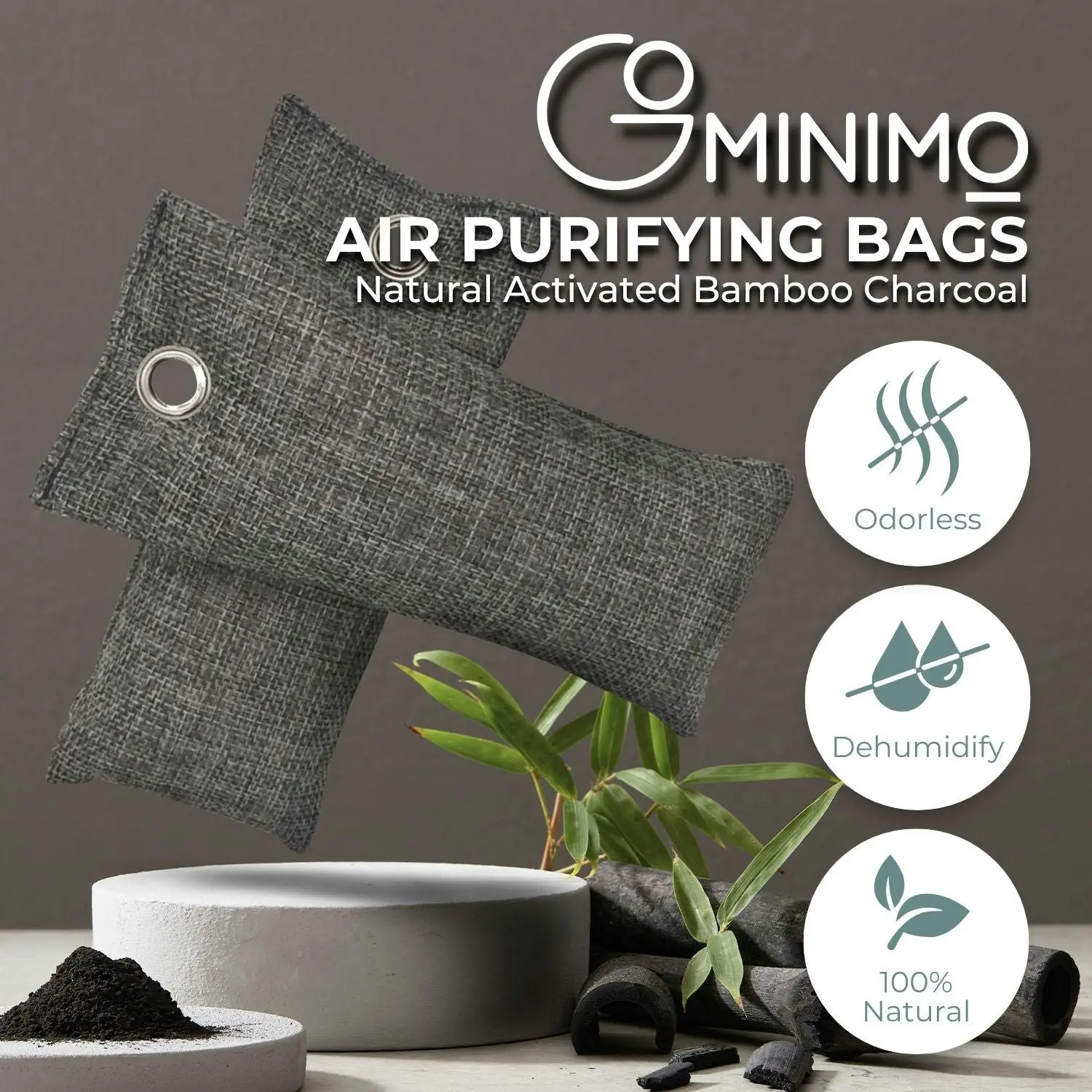 12pcs Gominimo Home Car Shoes Closet Bamboo Activated Charcoal Air Purifying Bags - Grey