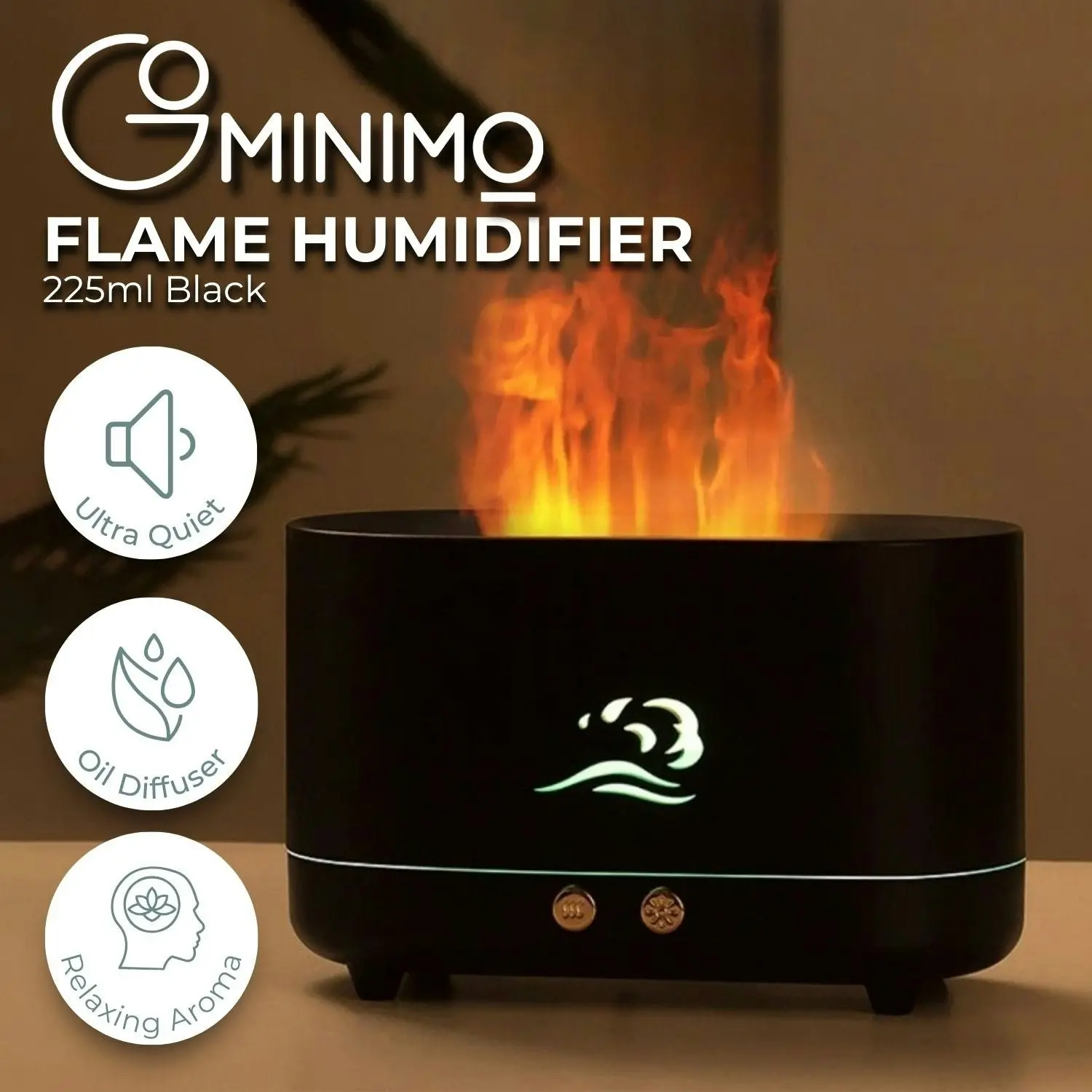 Gominimo Flame Humidifier Wind Essential Oil Diffuser Aromatherapy 225ml Black