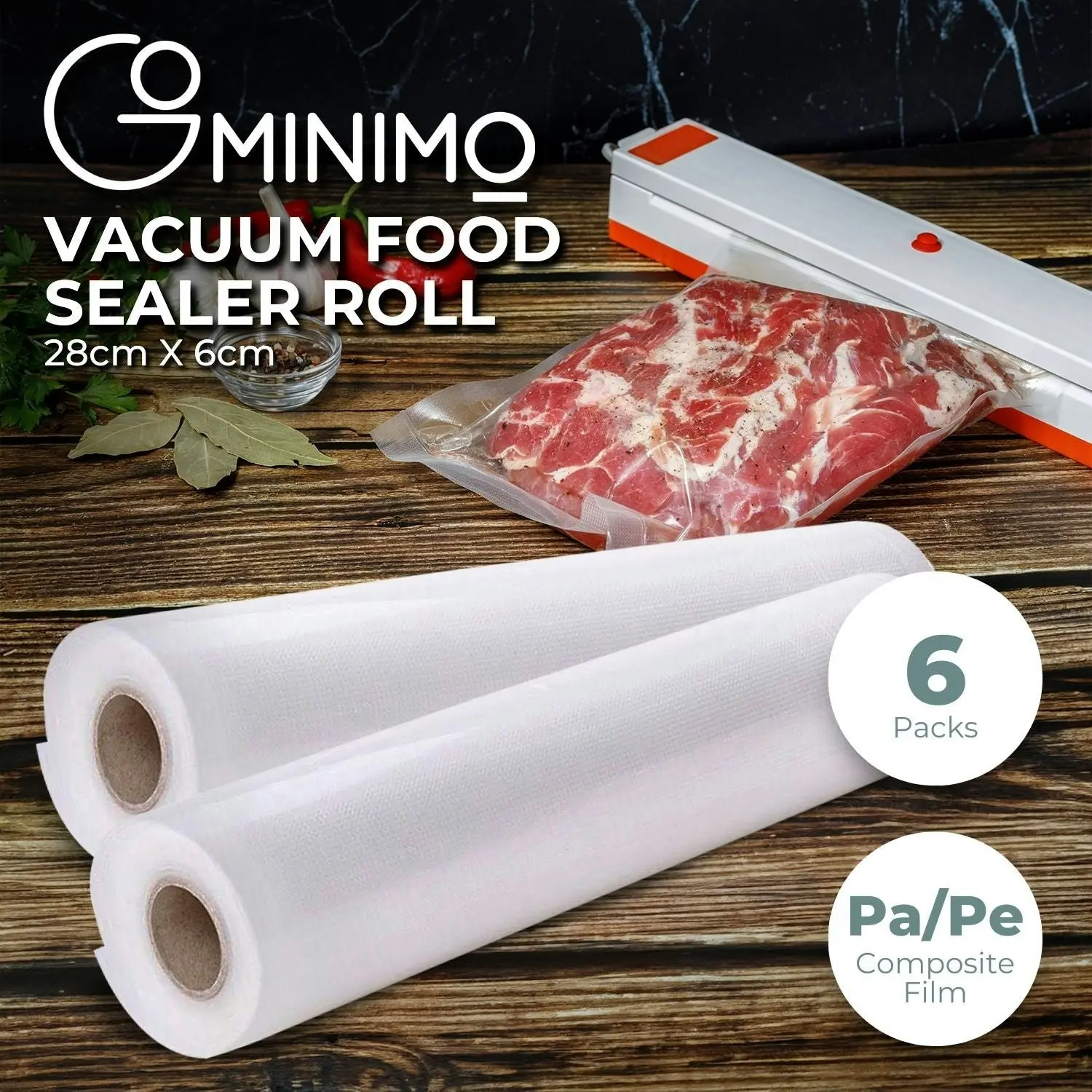 6pcs Gominimo Food Seal Saver Storage Bags Vacuum Sealer Rolls