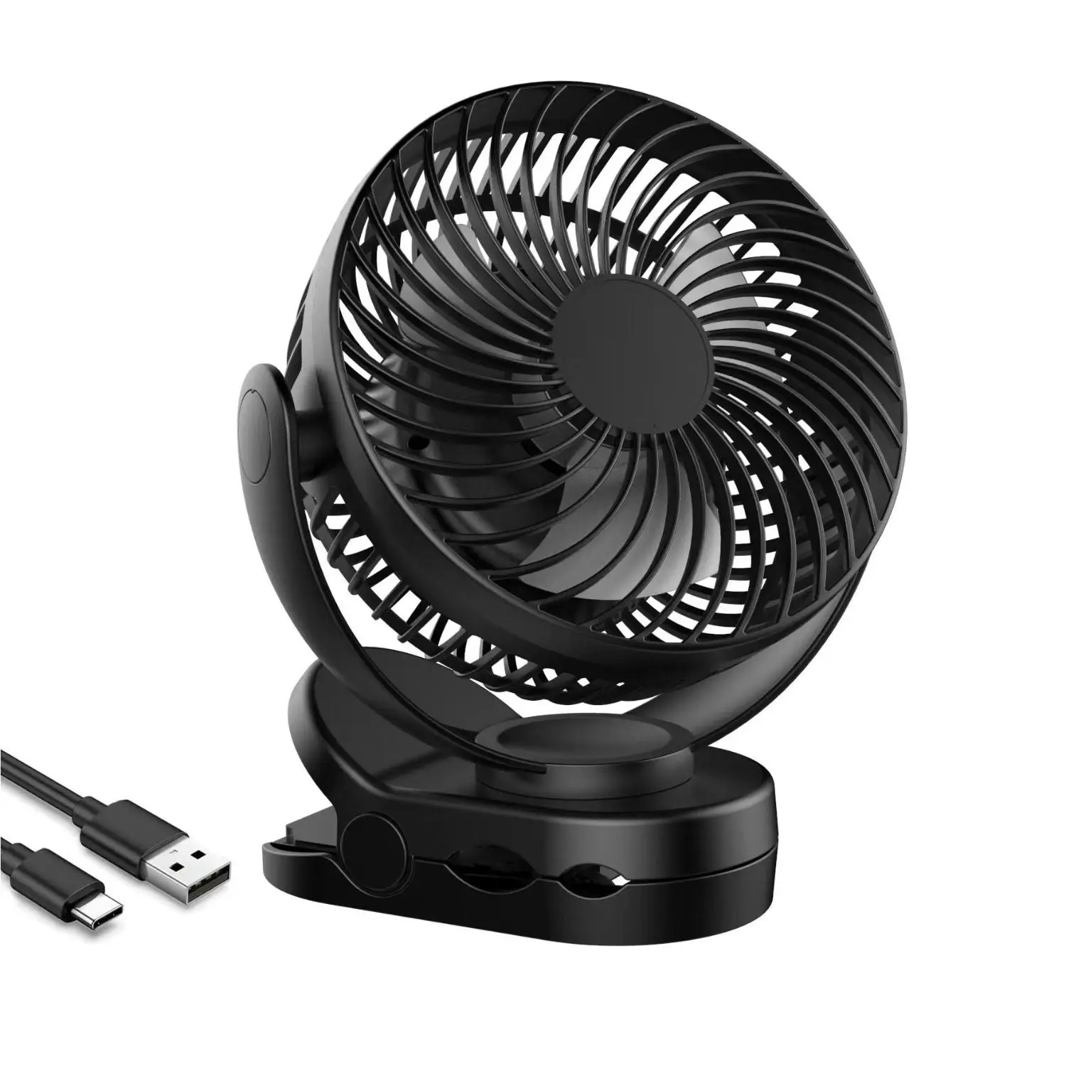 Gominimo Rechargeable Clip-On Fan: 3-in-1 Portable with Hook, Clip, & Light; 3-Speed, 720° Rotation For Camping Car Outdoor