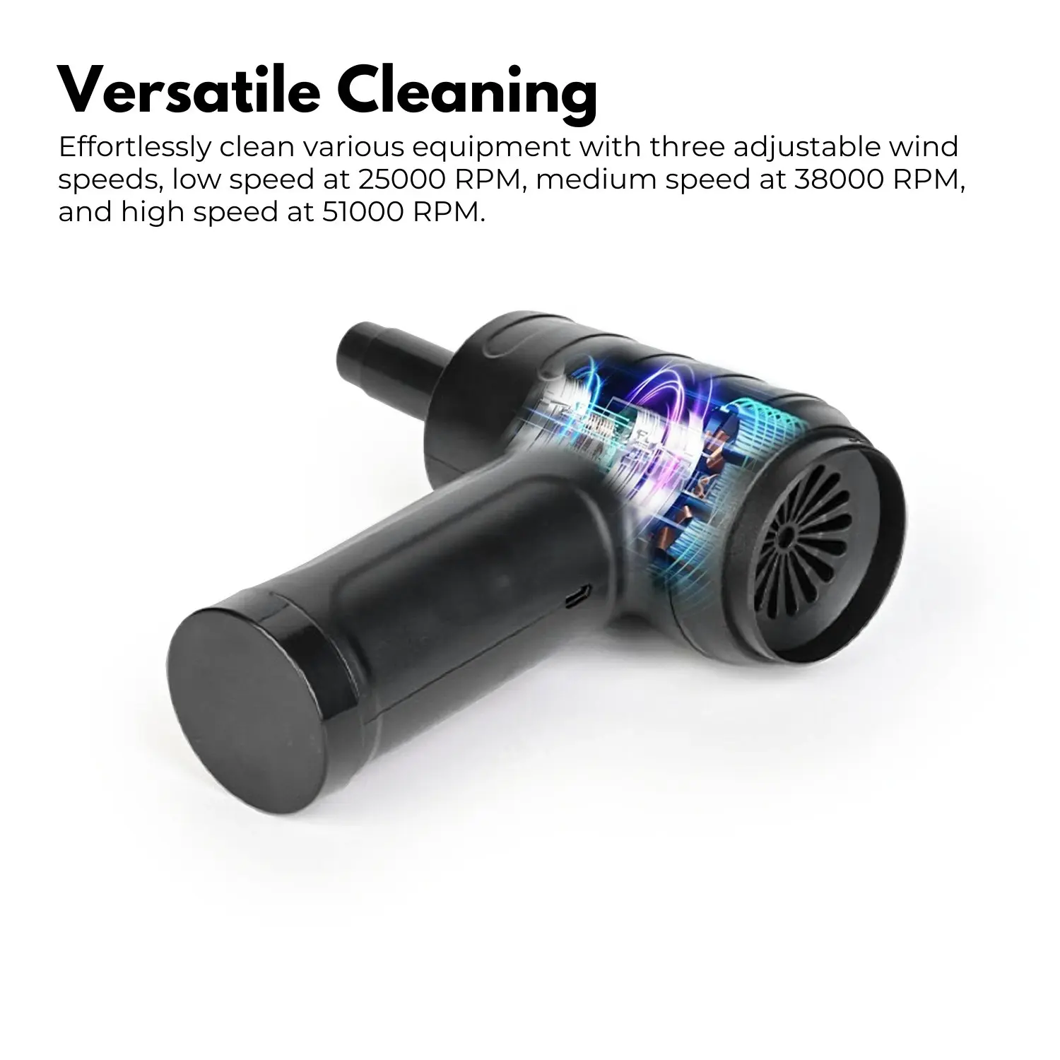 Miraklass Cordless Cleaning Air Duster 51000RPM Wireless 6000mah Dust Blower - Black