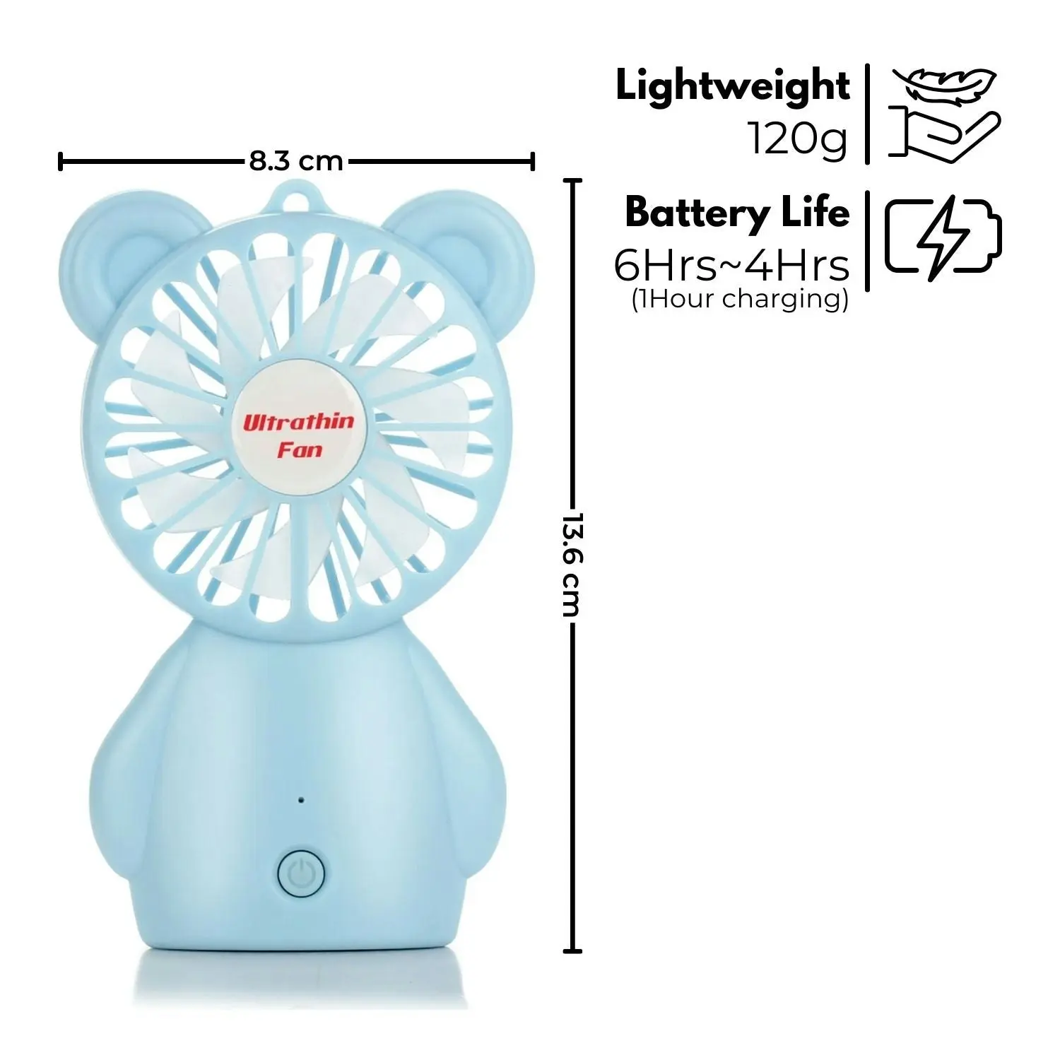 Gominimo Portable Mini Handheld Fan Rechargeable 3 Wind Speeds Adjustable - Blue