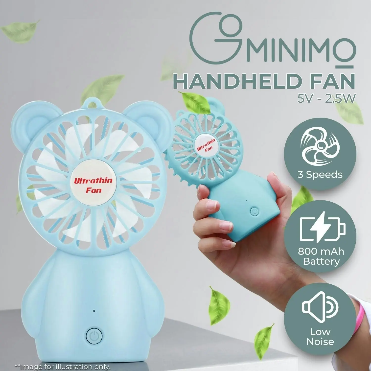 Gominimo Portable Mini Handheld Fan Rechargeable 3 Wind Speeds Adjustable - Blue