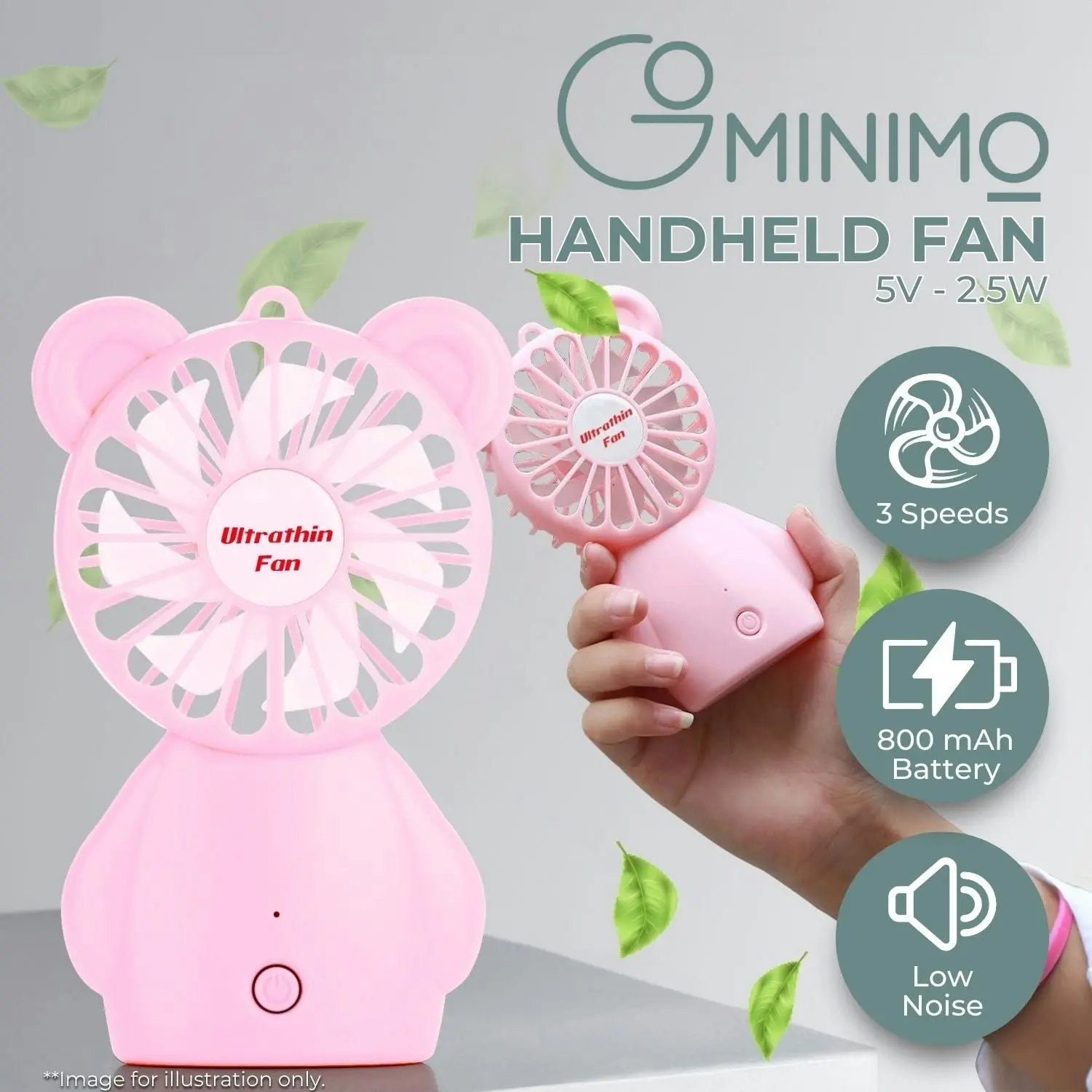 Gominimo Portable Mini Handheld Fan Rechargeable 3 Wind Speeds Adjustable - Pink