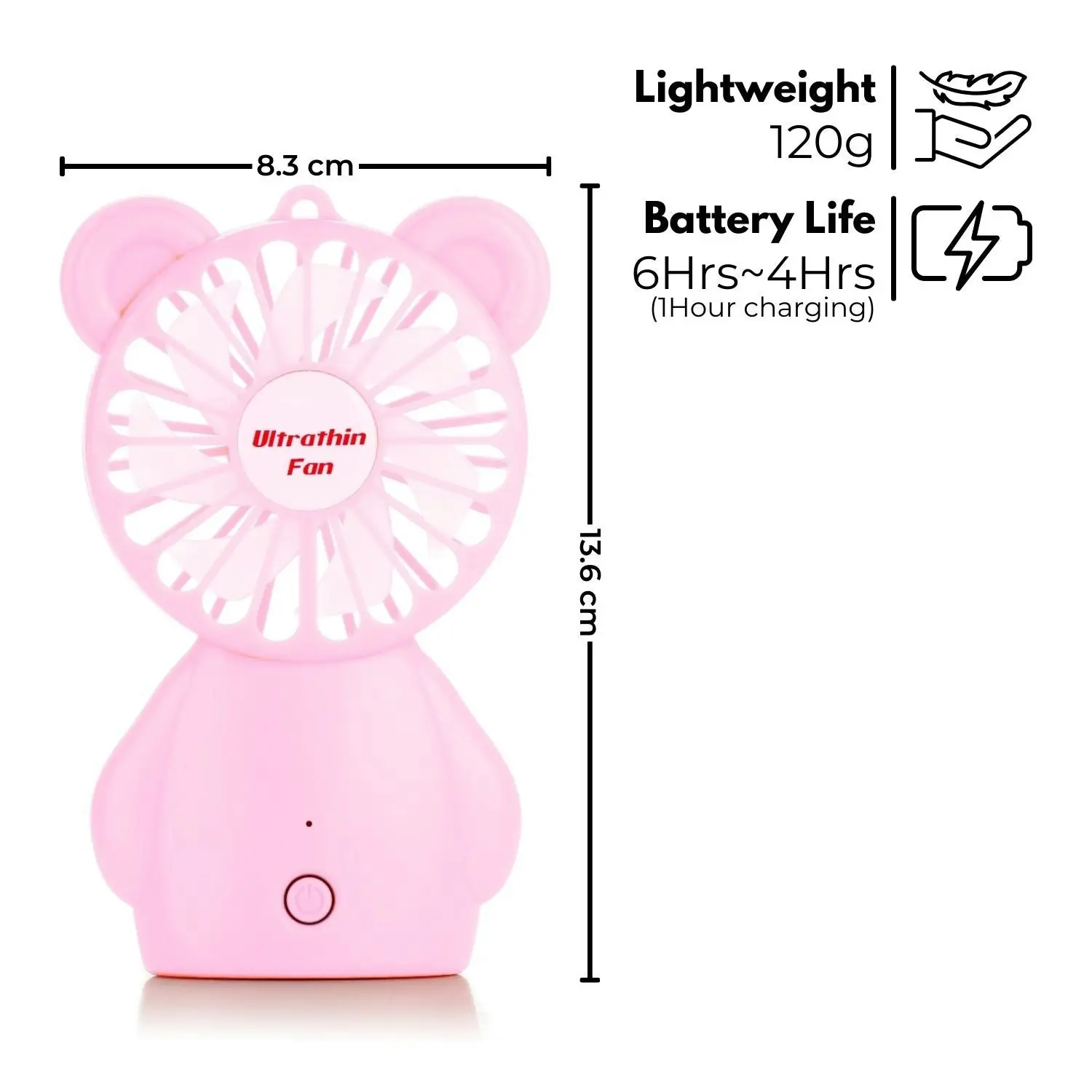 Gominimo Portable Mini Handheld Fan Rechargeable 3 Wind Speeds Adjustable - Pink