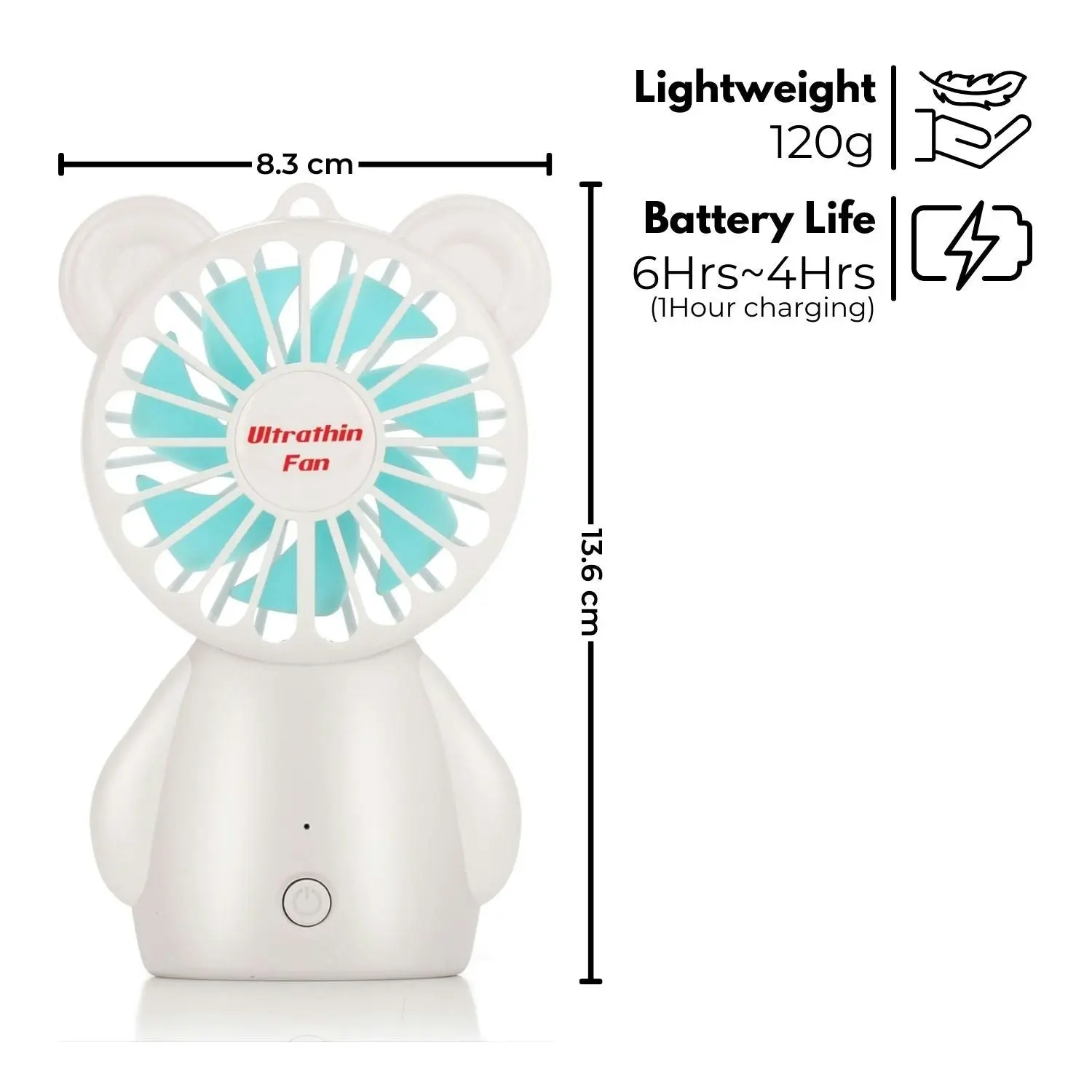 Gominimo Portable Mini Handheld Fan Rechargeable 3 Wind Speeds Adjustable - White