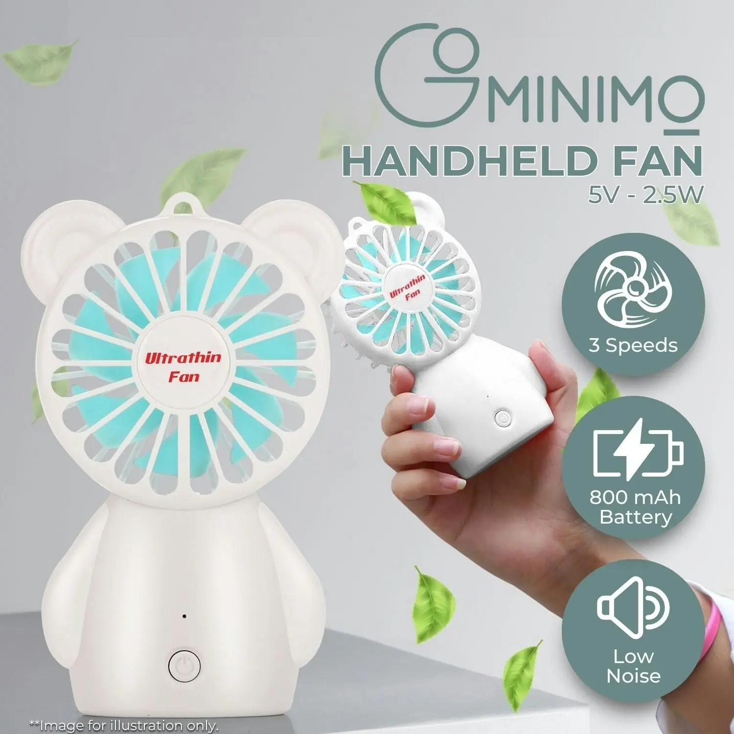 Gominimo Portable Mini Handheld Fan Rechargeable 3 Wind Speeds Adjustable - White