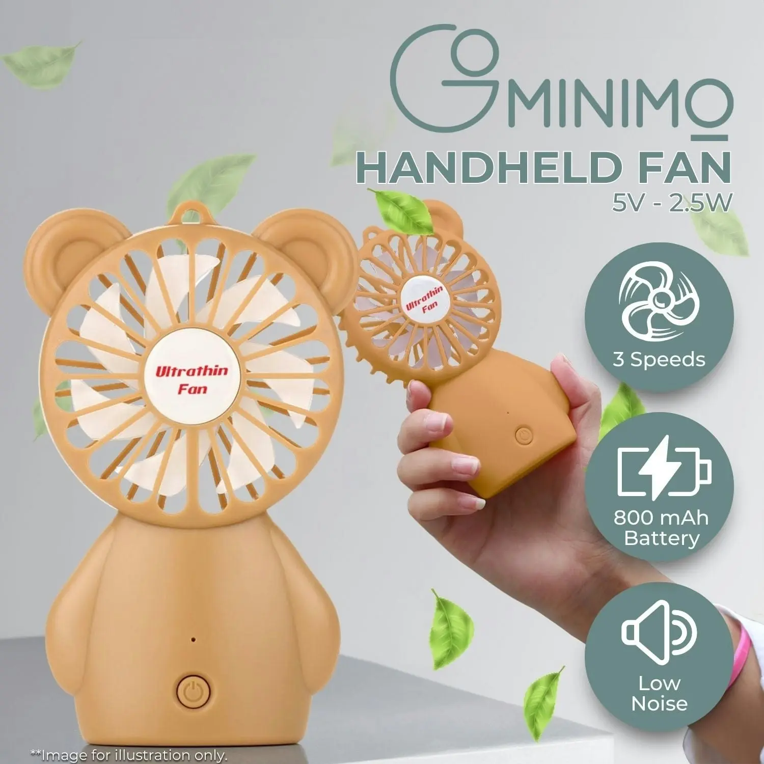 Gominimo Portable Mini Handheld Fan Rechargeable 3 Wind Speeds Adjustable - Coffee