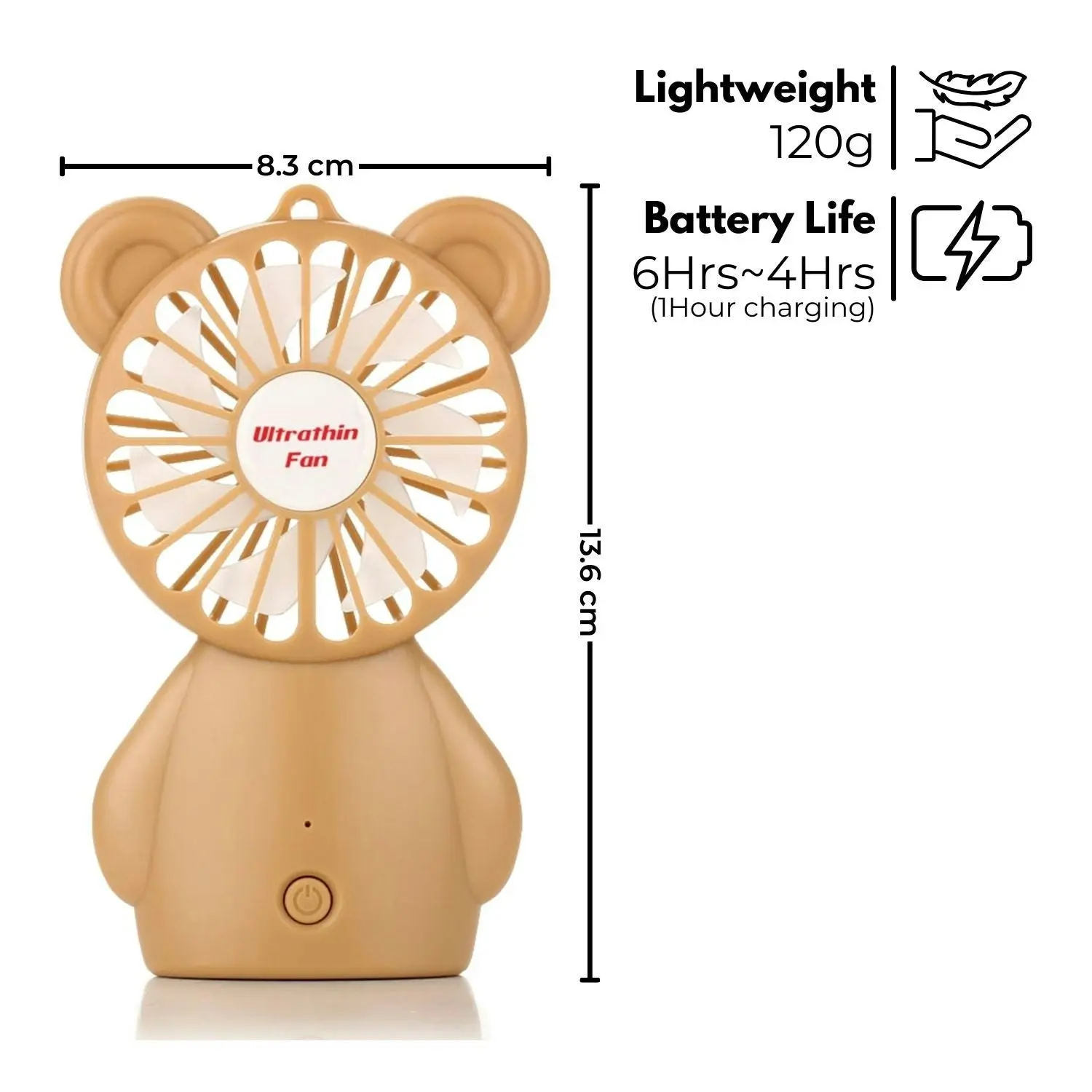 Gominimo Portable Mini Handheld Fan Rechargeable 3 Wind Speeds Adjustable - Coffee