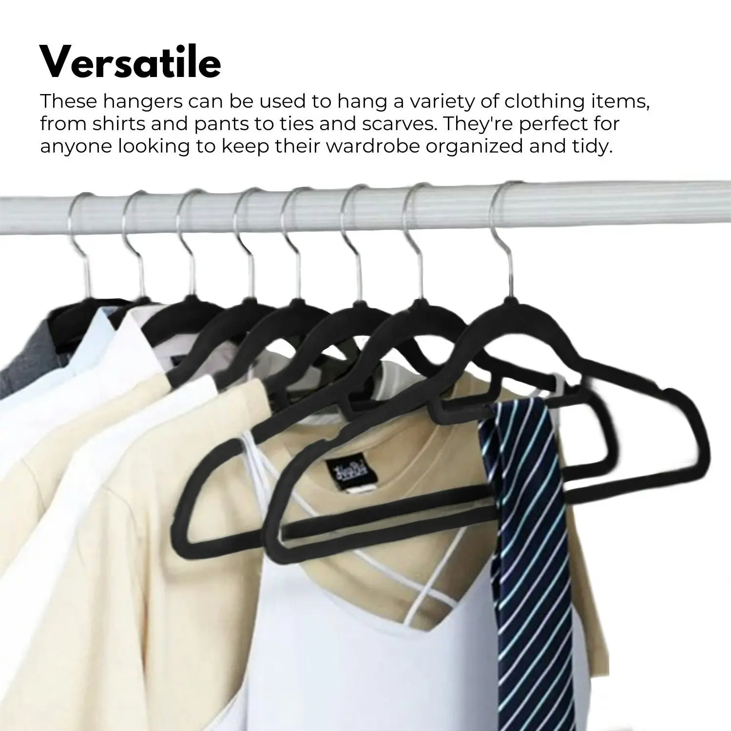 Gominimo 30 Pack Anti-Slip Velvet Hanger for Suits Dresses Shirts with Tie Organisers Black