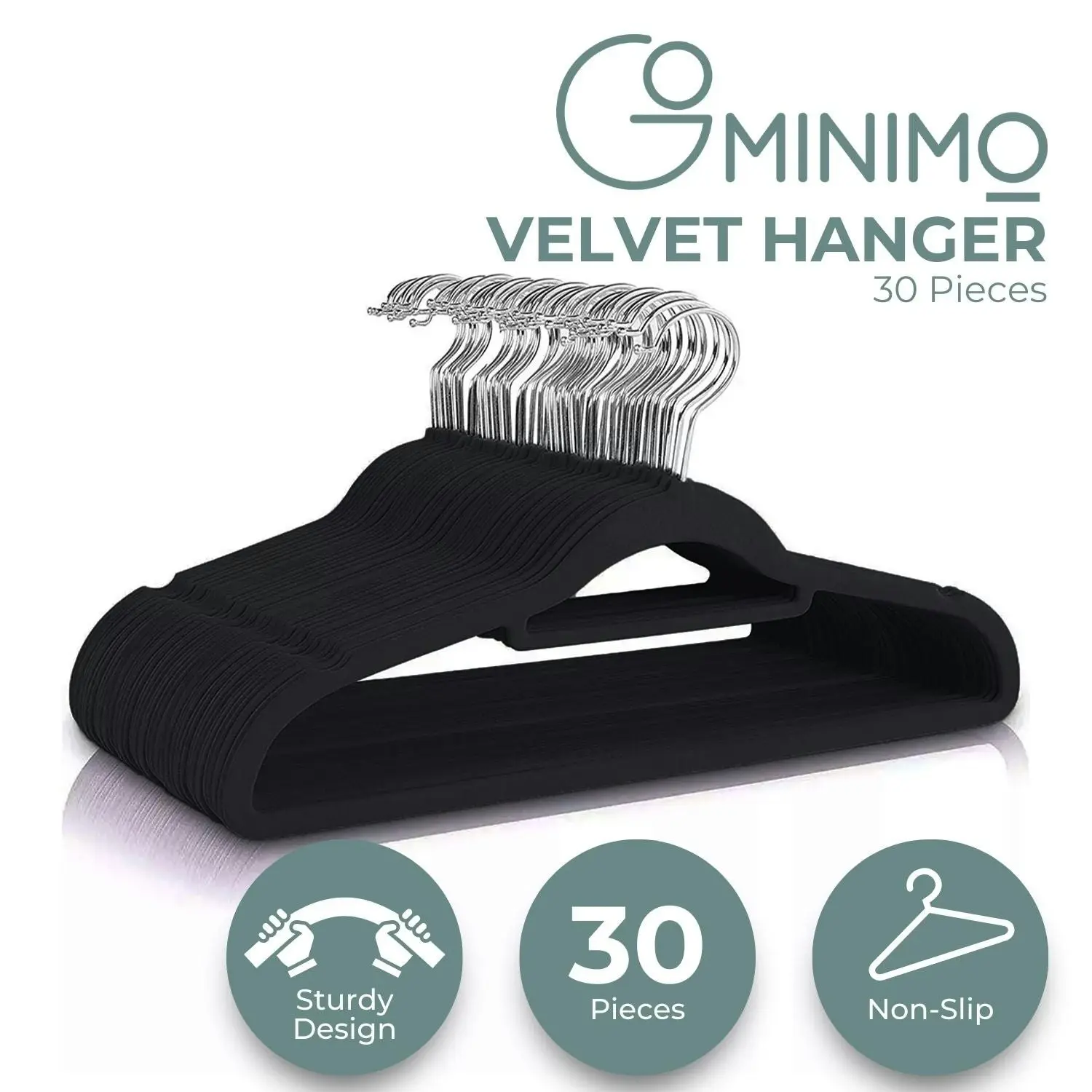 Gominimo 30 Pack Anti-Slip Velvet Hanger for Suits Dresses Shirts with Tie Organisers Black