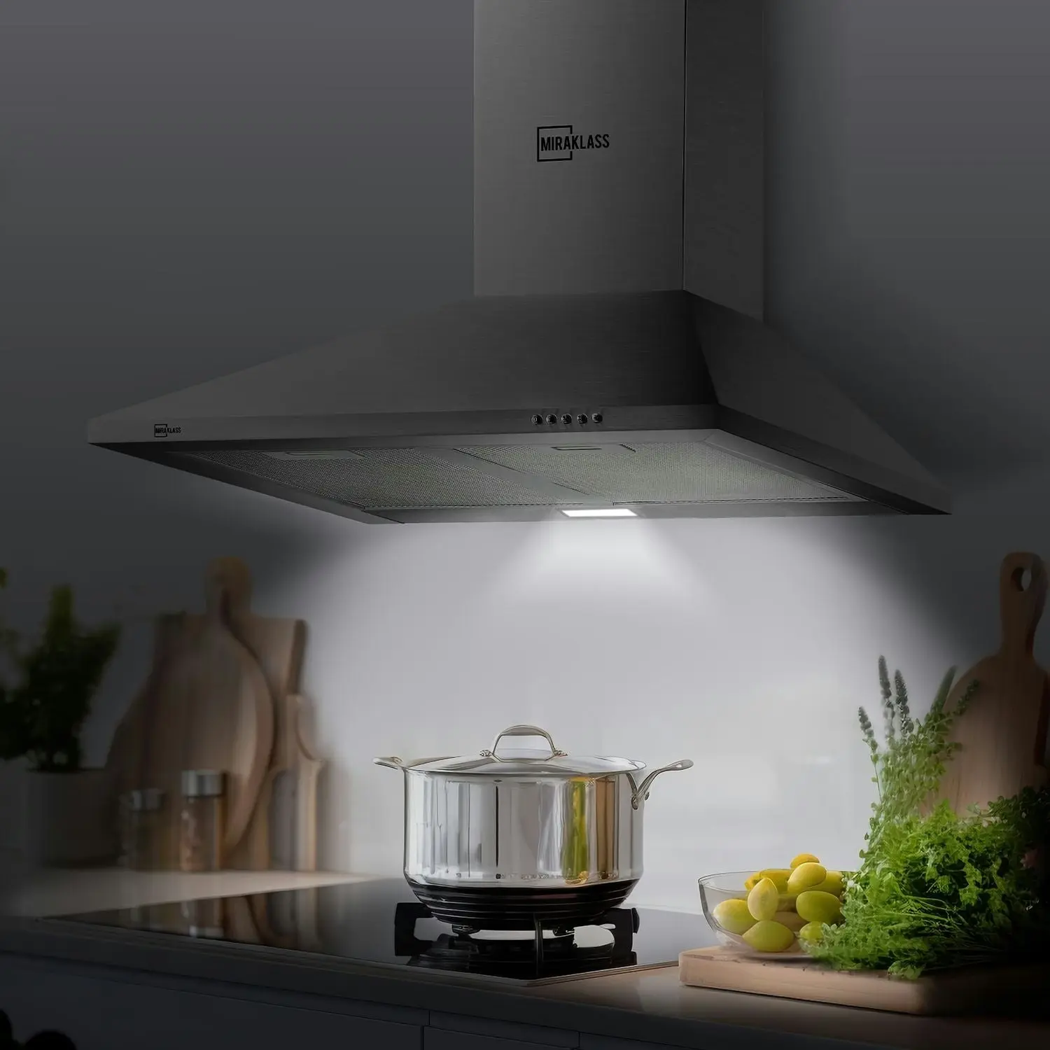 Miraklass Pyramid Rangehood with Low Noise Level and 3 Airflow Speed 60cm Silver