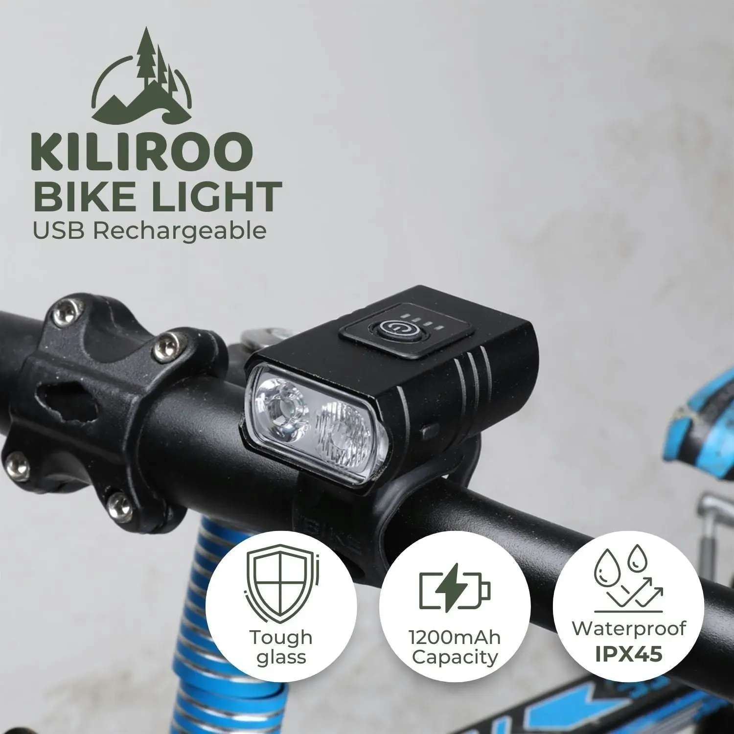 Kiliroo USB Rechargeable Bicycle Bike Light with Tail Light Waterproof 2 Bulbs